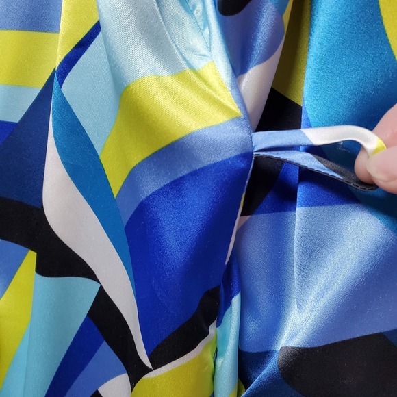 RARE Vtg Victoria's Secret Satin Robe XS Funky Geometric Dopamine Fleece Lined - Picture 10 of 16